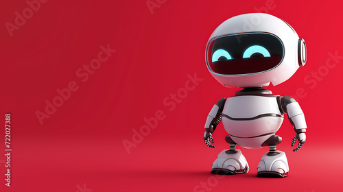 A lovable, tech-savvy robot with a vibrant personality, set against a sleek red backdrop.