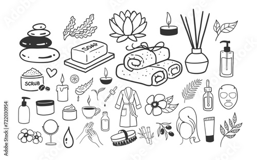 Vector line art illustration set of beauty lifestyle accessories