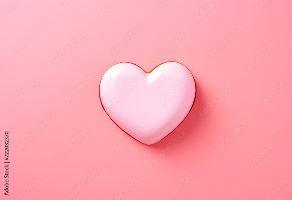 Heart-shaped fried egg, copy space, pink background, monochromatic color palettes, pop art influencer сreated with Generative Ai