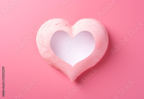 Heart-shaped fried egg, copy space, pink background, monochromatic color palettes, pop art influencer сreated with Generative Ai
