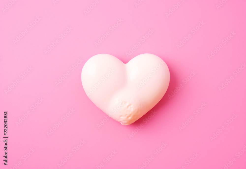 Heart-shaped fried egg, copy space, pink background, monochromatic color palettes, pop art influencer сreated with Generative Ai