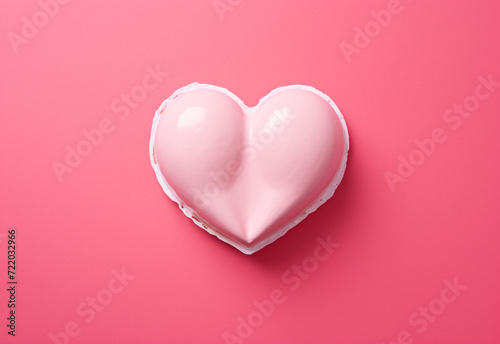 Heart-shaped fried egg, copy space, pink background, monochromatic color palettes, pop art influencer сreated with Generative Ai