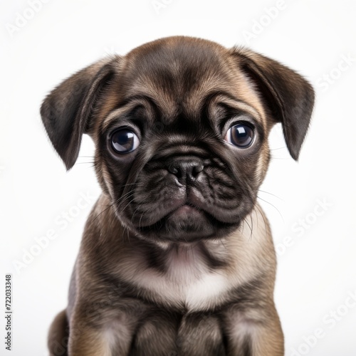 small cute and touching pug puppy on a white background