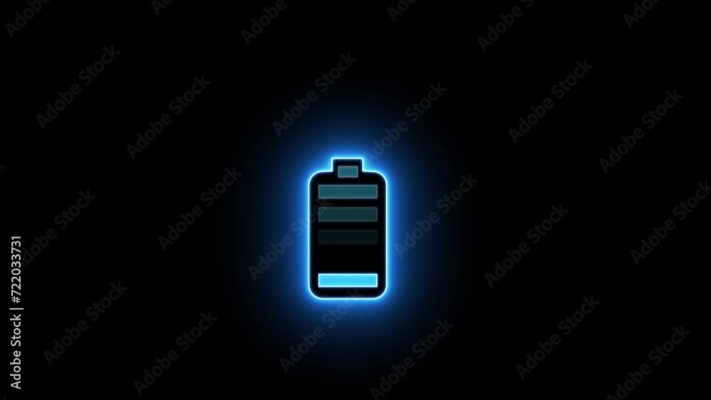 Neon glowing battery charging icon animation. Charger, running from low to full cell phone battery. Glowing neon line Battery icon animated video. Neon glowing battery charging icon animation. Charger, running from low to full cell phone battery. Glowing neon line Battery icon animated video.