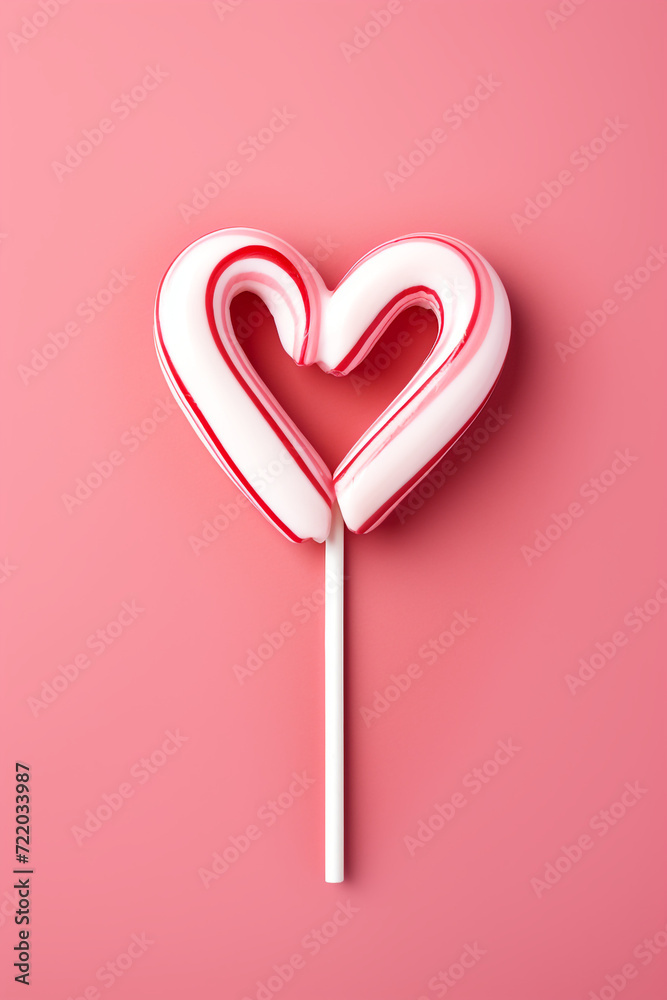 a heart-shaped Christmas candy cane on a soft rose-colored background, minimalist сreated with Generative Ai a heart-shaped Christmas candy cane on a soft rose-colored background, minimalist сreated with Generative Ai