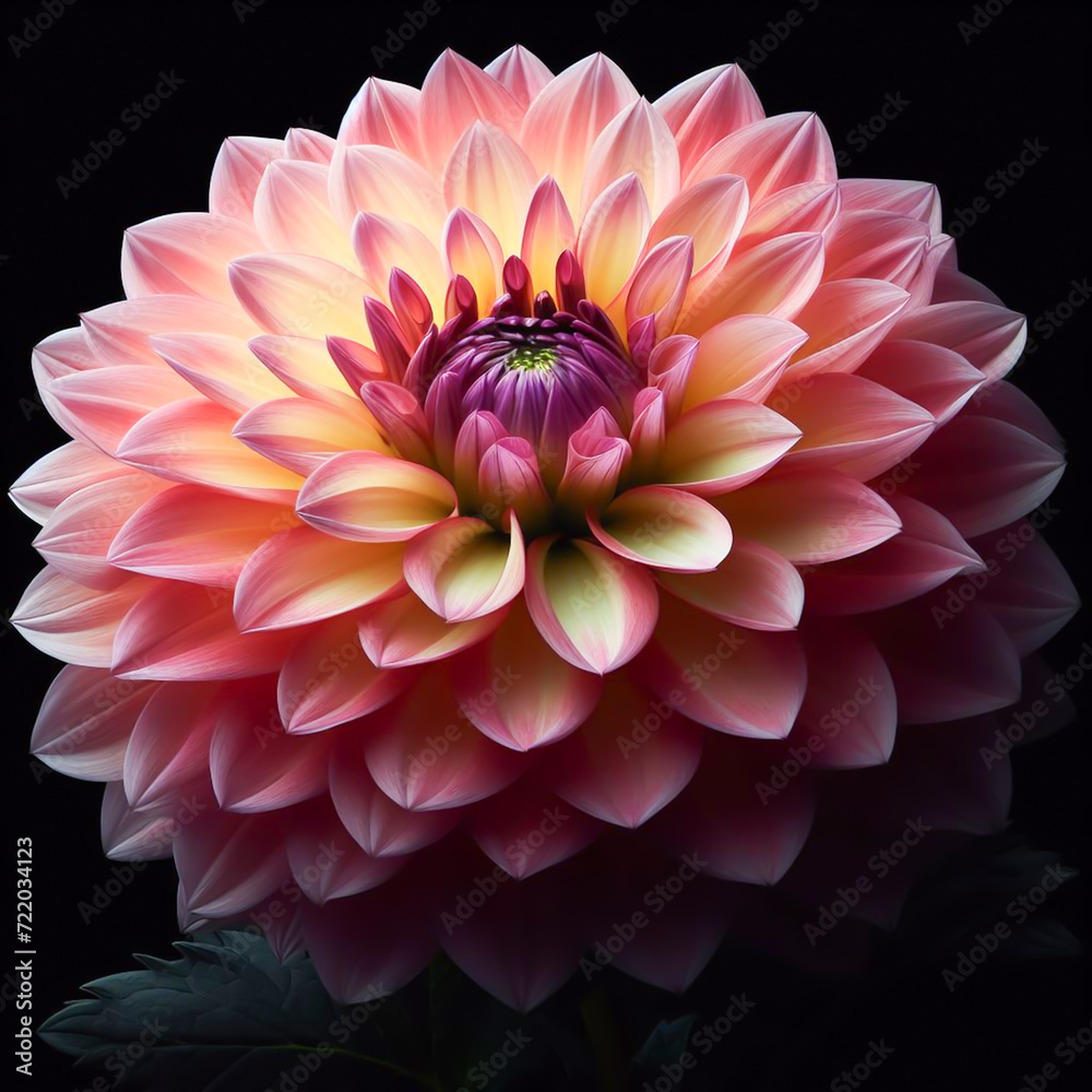 Fototapeta premium Dahlia isolated on black background. Flowers and plants in spring. AI generated