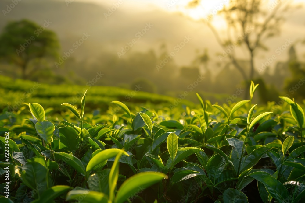 Green tea plantation at sunrise time,nature background Green tea plantation at sunrise time,nature background