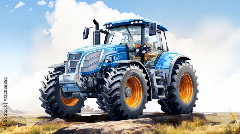 Obraz premium Large modern blue tractor.
