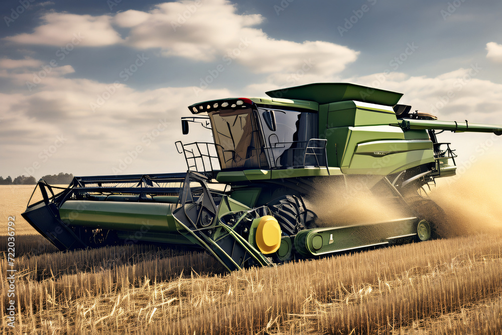 Obraz premium Mähdrescher im Getreidefeld bei der Ernte