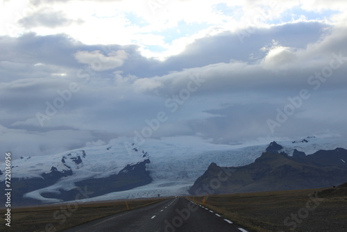 iceland street mountain with snow