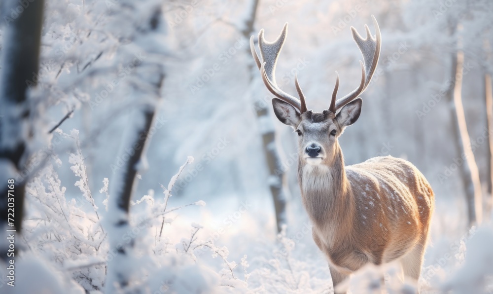 Red deer exuding grace in a snowy tableau Red deer exuding grace in a snowy tableau