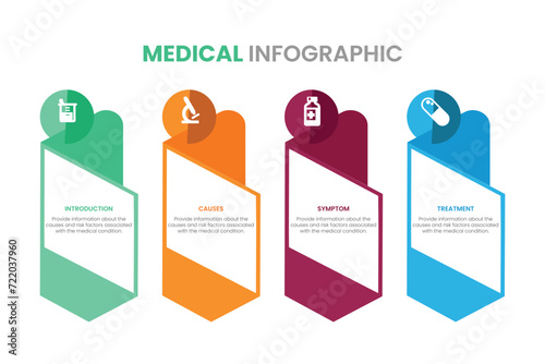 Vector syringe infographic. Medical and healthcare template for presentation with 4 steps, options, parts or processes. photo