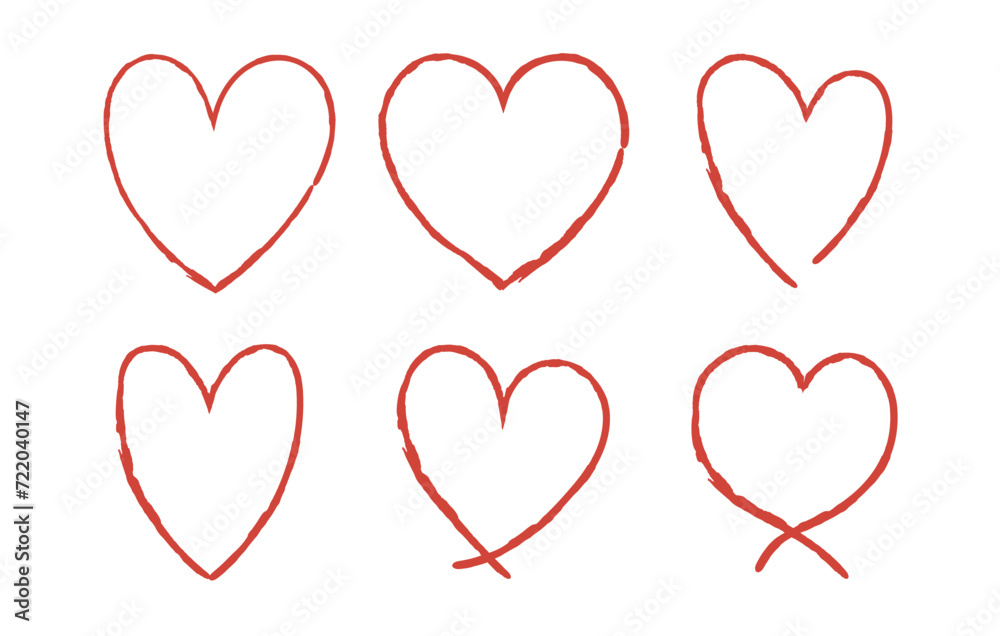 Set of red paint stroke hearts