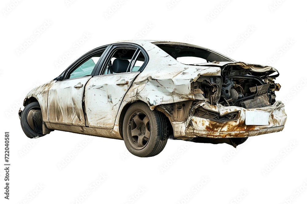 Damaged Car, transparent background, isolated image, generative AI
