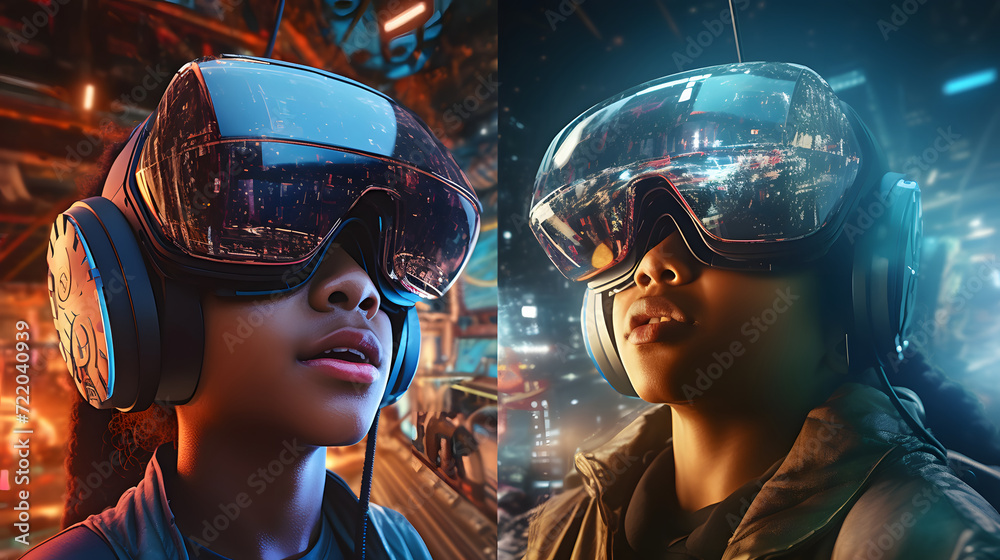 Cinematic shot of young guy with VR glasses are having fun to use augmented reality technology. Cinematic shot of young guy with VR glasses are having fun to use augmented reality technology.