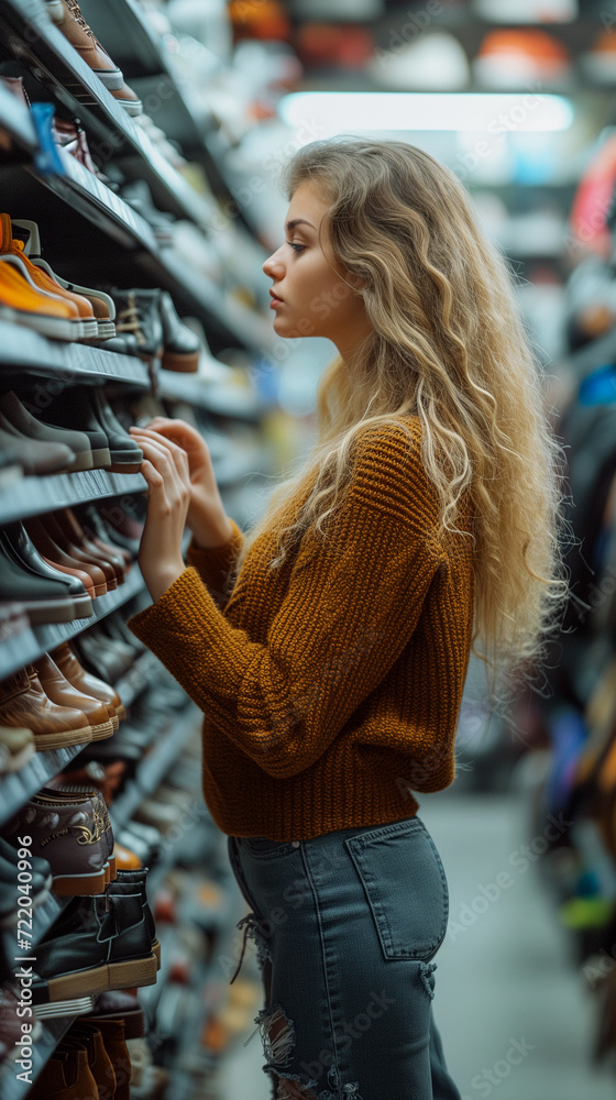 Fototapeta premium woman buying a shoes in shop,ai