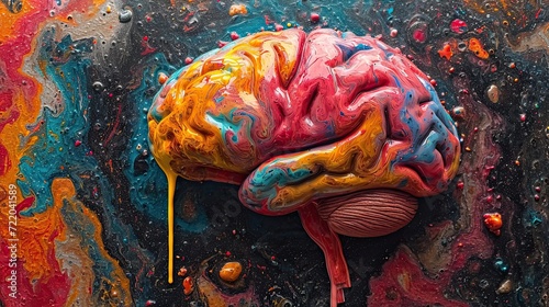 Colorful illustration of a human brain. Generative AI