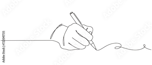 hand holding pen line art style illustration with transparent background 