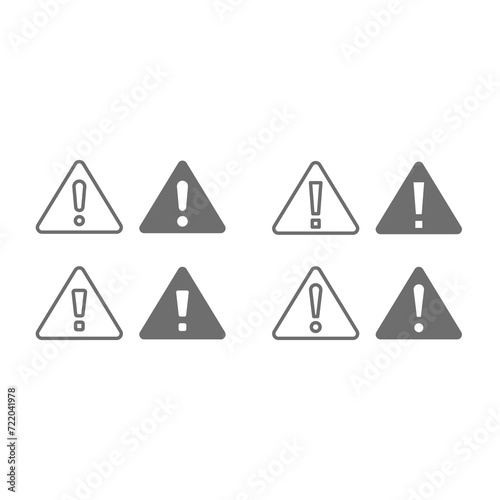Exclamation point warning sign icon set. Vector triangle attention symbol  editable stroke.