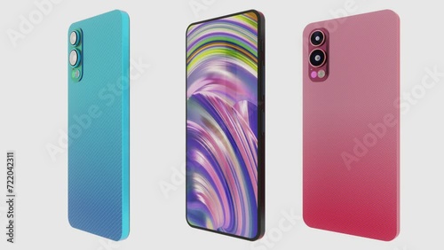Modern Smartphone Designs, Stylish Camera Modules, Phone Cases and Screens, Seamless Loop Animation, 3D rendering