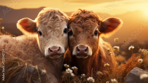 two cute calves in an open meadow © Jam