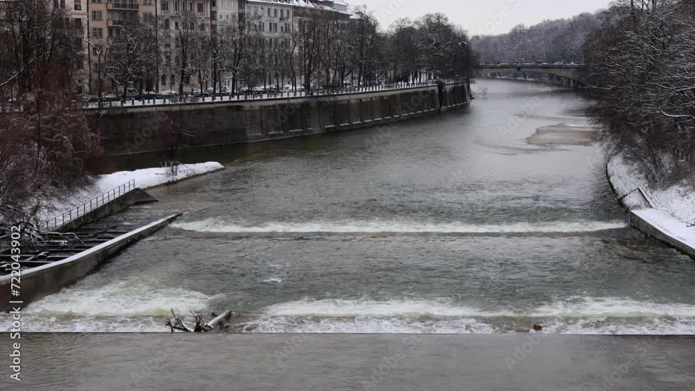 the isar river in munich germany in winter 4k 25fps video