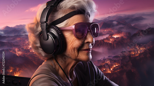 Elder grey haired gamer woman playing computer games. Old gamer video man play
