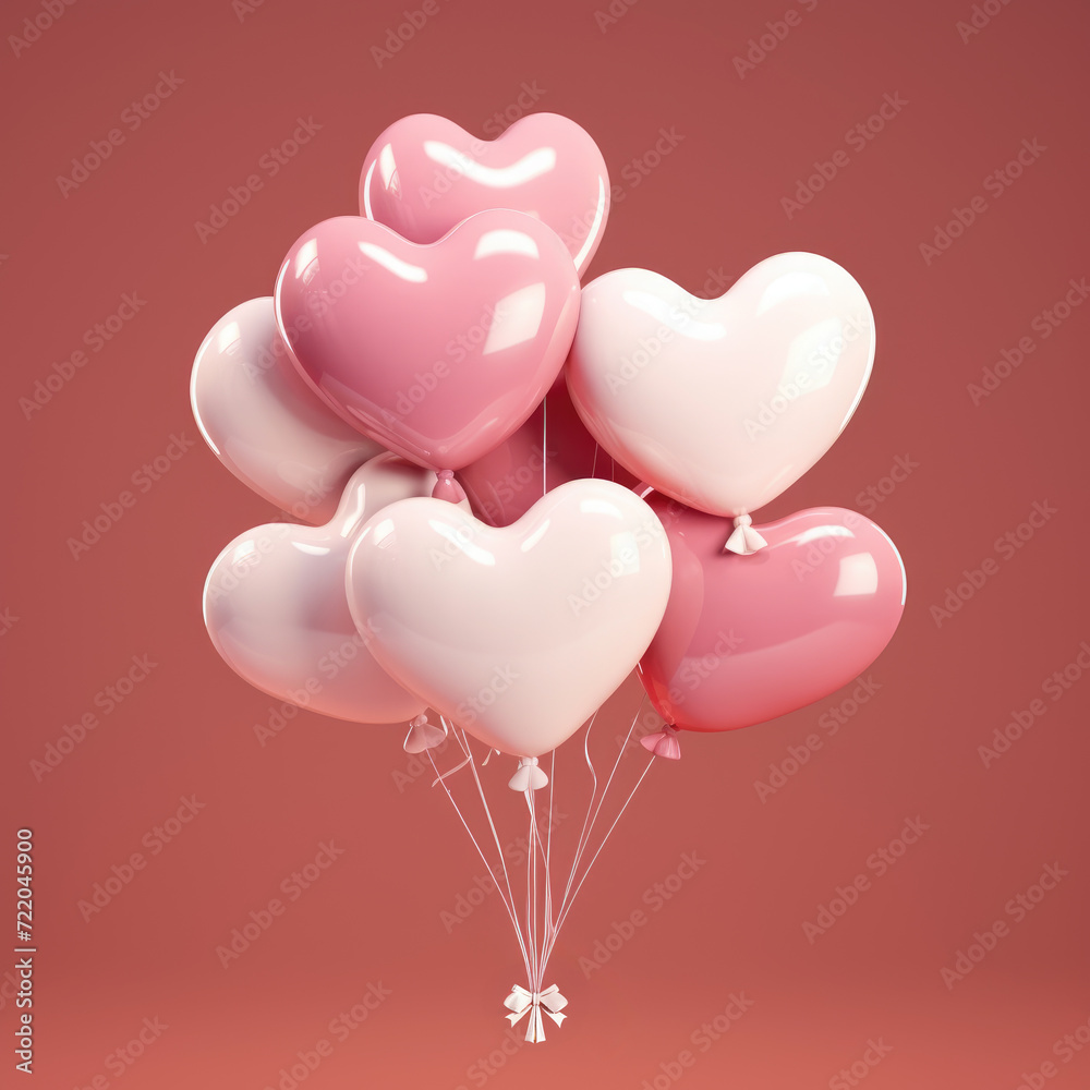 Bunch of heart shaped balloons, holiday card design to Valentine Day or Wedding, romantic concept