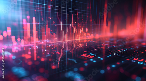 Technological backdrop with data science and communication concept. Growth graph, digital display, options chart, stock market on dark background. global trade, forex market, finance, Generative Ai photo