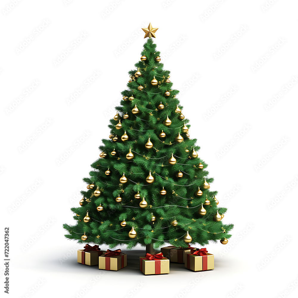 3d rendered realistic Christmas tree on isolated background