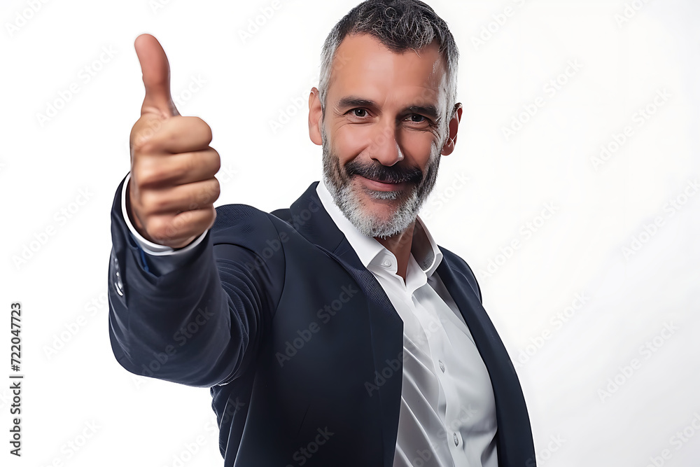 portrait of senior businessman doing thumbs up on isolated background