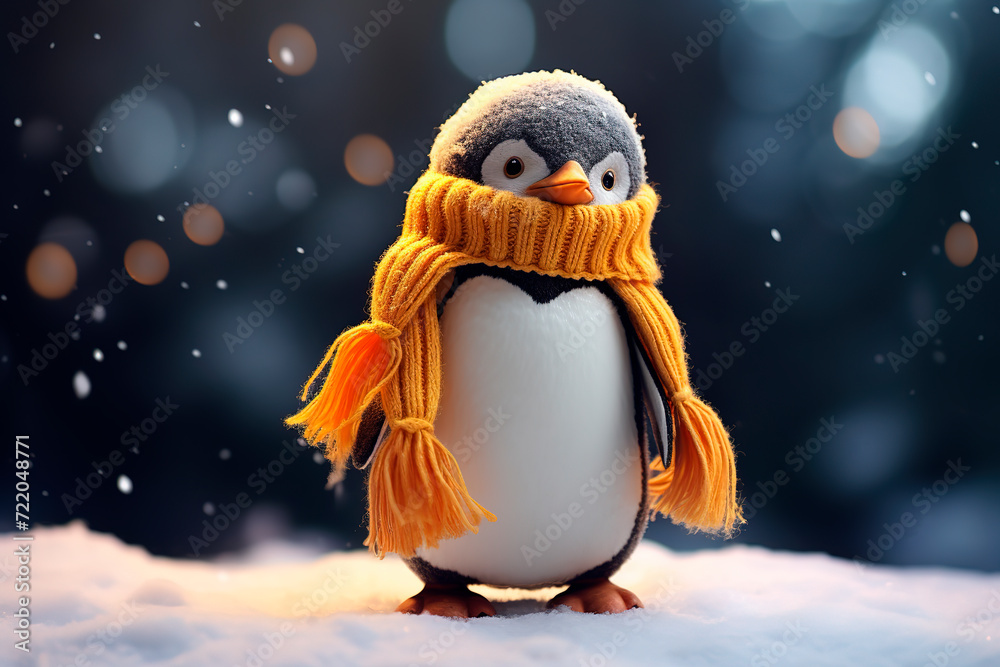 Obraz premium A penguin wearing a yellow scarf. Generative AI
