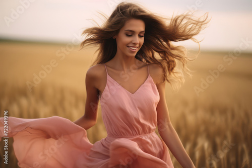 Happiness in Nature: A Young, Happy, and Attractive Female Model, Smiling in a Beautiful Summer Meadow.