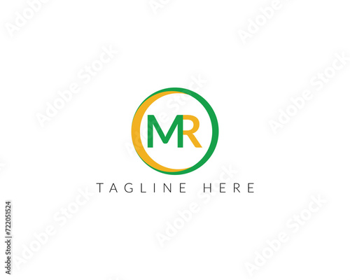 MR circle letter logo design with circle and ellipse shape.