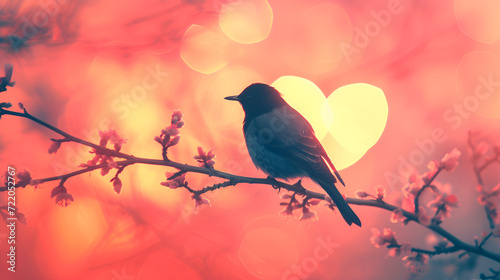 bird on a branch, love and romance concept. generative ai