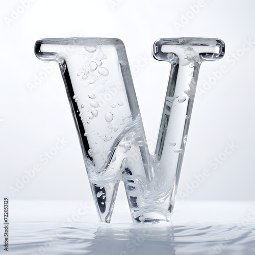 Glass alphabt, font, letters, realistic glass letter W photo