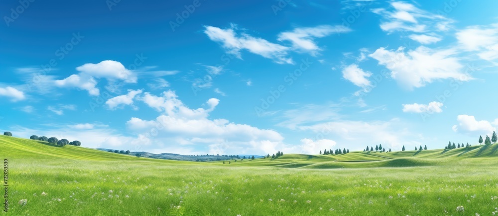 Endless Green Fields: A Serene and Vibrant Landscape Under the Blue Sky - Generative AI Endless Green Fields: A Serene and Vibrant Landscape Under the Blue Sky - Generative AI