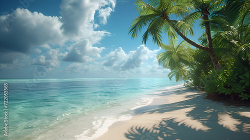 beach with palm tree. generative ai  © Saleem