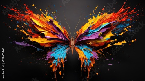 Explosive Artistry: A Butterfly's Metamorphosis Through Vivid Paint Splashes - Generative AI