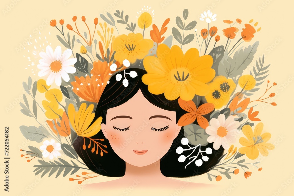 Floral Serenity: A Woman Embraced by Nature's Beauty in Pastel Illustration - Generative AI Floral Serenity: A Woman Embraced by Nature's Beauty in Pastel Illustration - Generative AI