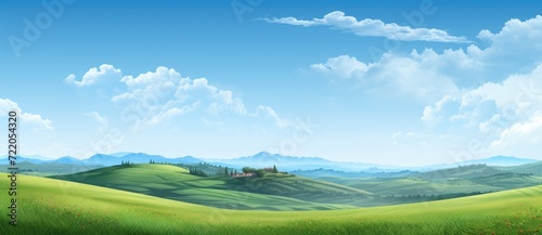 Endless Green Fields: A Serene and Vibrant Landscape Under the Blue Sky - Generative AI