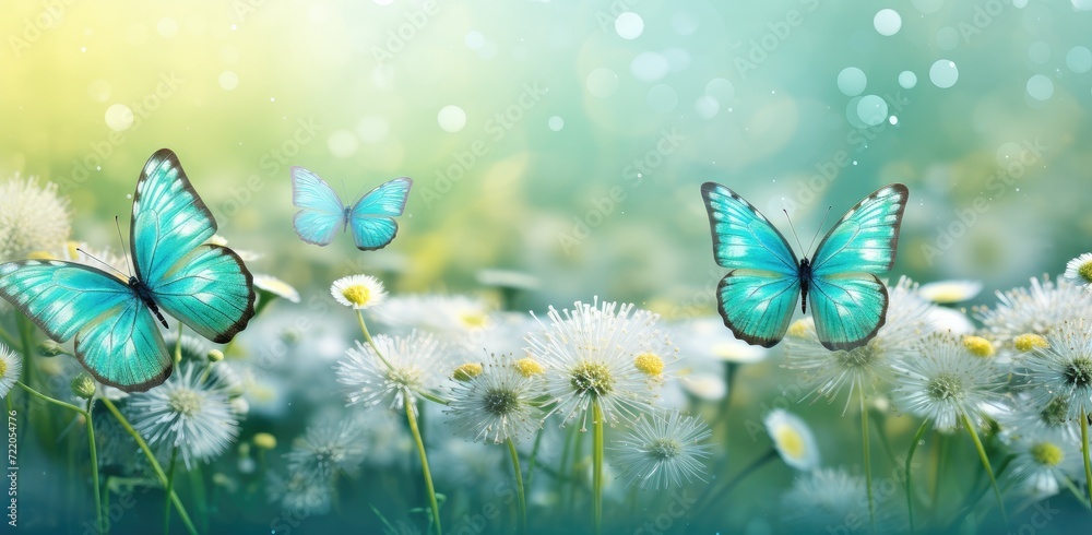 Enchanted Meadow: Blue Butterflies and Dandelions in a Dance of Spring - Generative AI