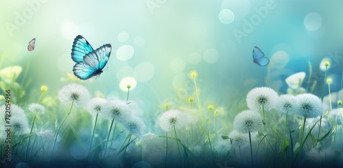 Enchanted Meadow: Blue Butterflies and Dandelions in a Dance of Spring - Generative AI
