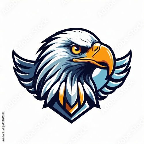 Elegant Eagle Logo Illustration with Stylized Blue Wings and Golden Accents 