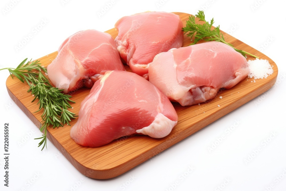 Fresh Raw Chicken Breasts with Herbs and Tomatoes on Wooden Board - Generative AI Fresh Raw Chicken Breasts with Herbs and Tomatoes on Wooden Board - Generative AI