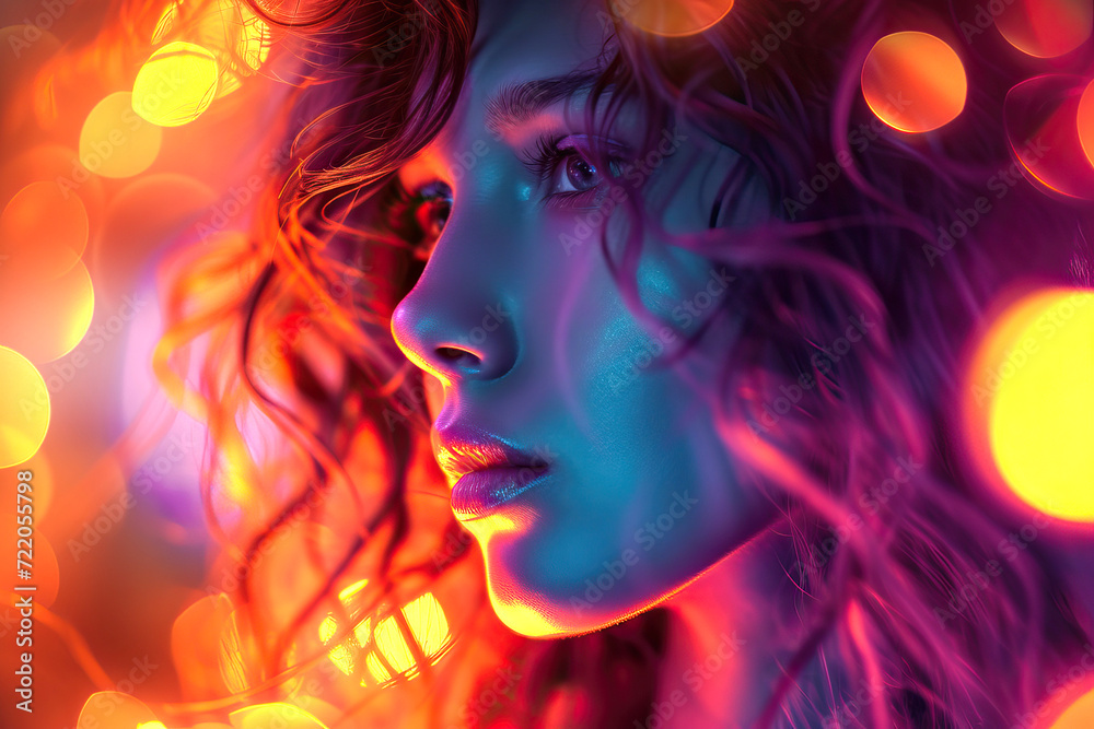 Beautiful woman on a glowing ambient