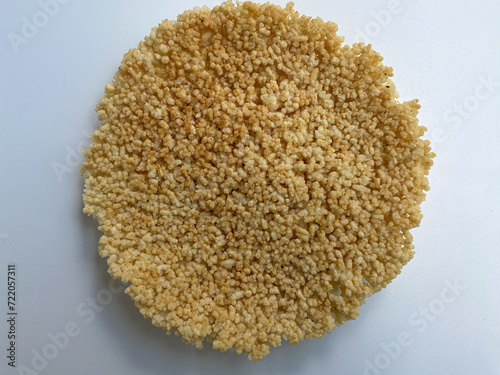 Rengginang, traditional rice crackers from Indonesia, flat lay or top view