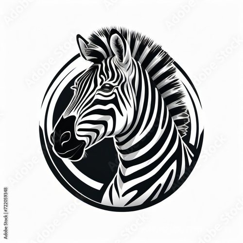 Elegant Black and White Zebra Logo Illustration Encircled with Striking Contrast