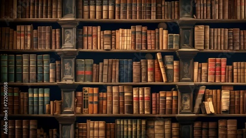 a shelf full of old books in a library. lost knowledge and secrets. Generative AI photo