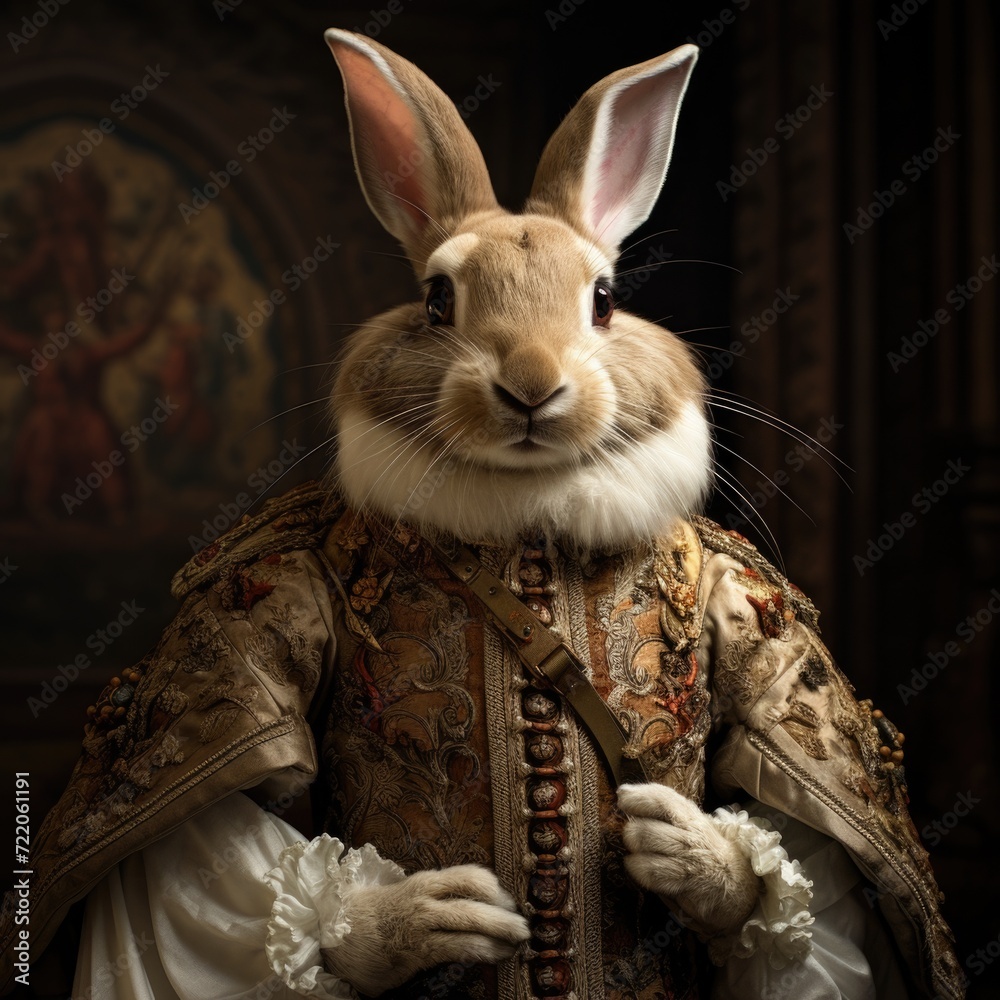 Realistic lifelike rabbit hare bunny in renaissance regal medieval ...